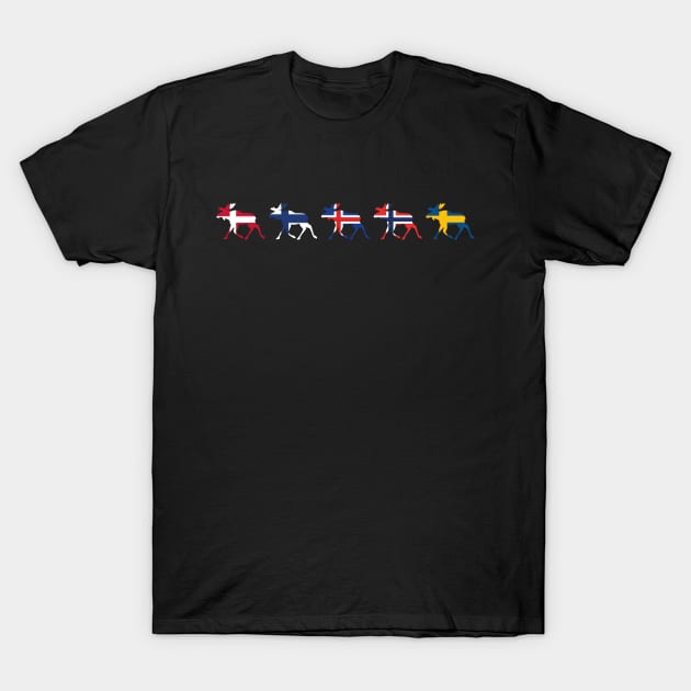 Colors of Scandinavia Flags Moose Elk T-Shirt by 66LatitudeNorth